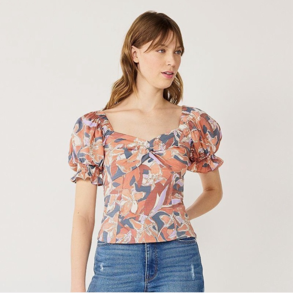 Nine West Floral Puff Sleeve Blouse